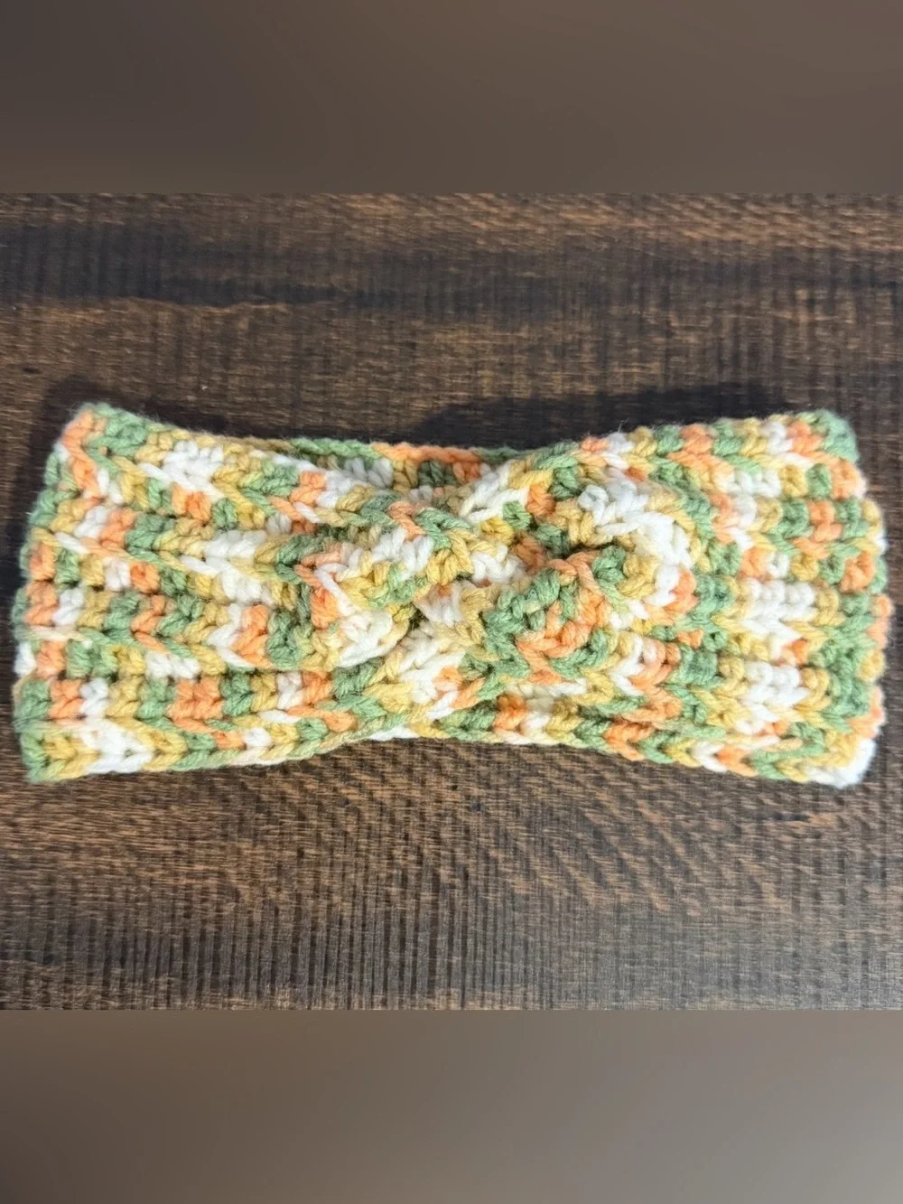 Handmade Multicolor Crochet Kids Headband - Green, Orange & Cream